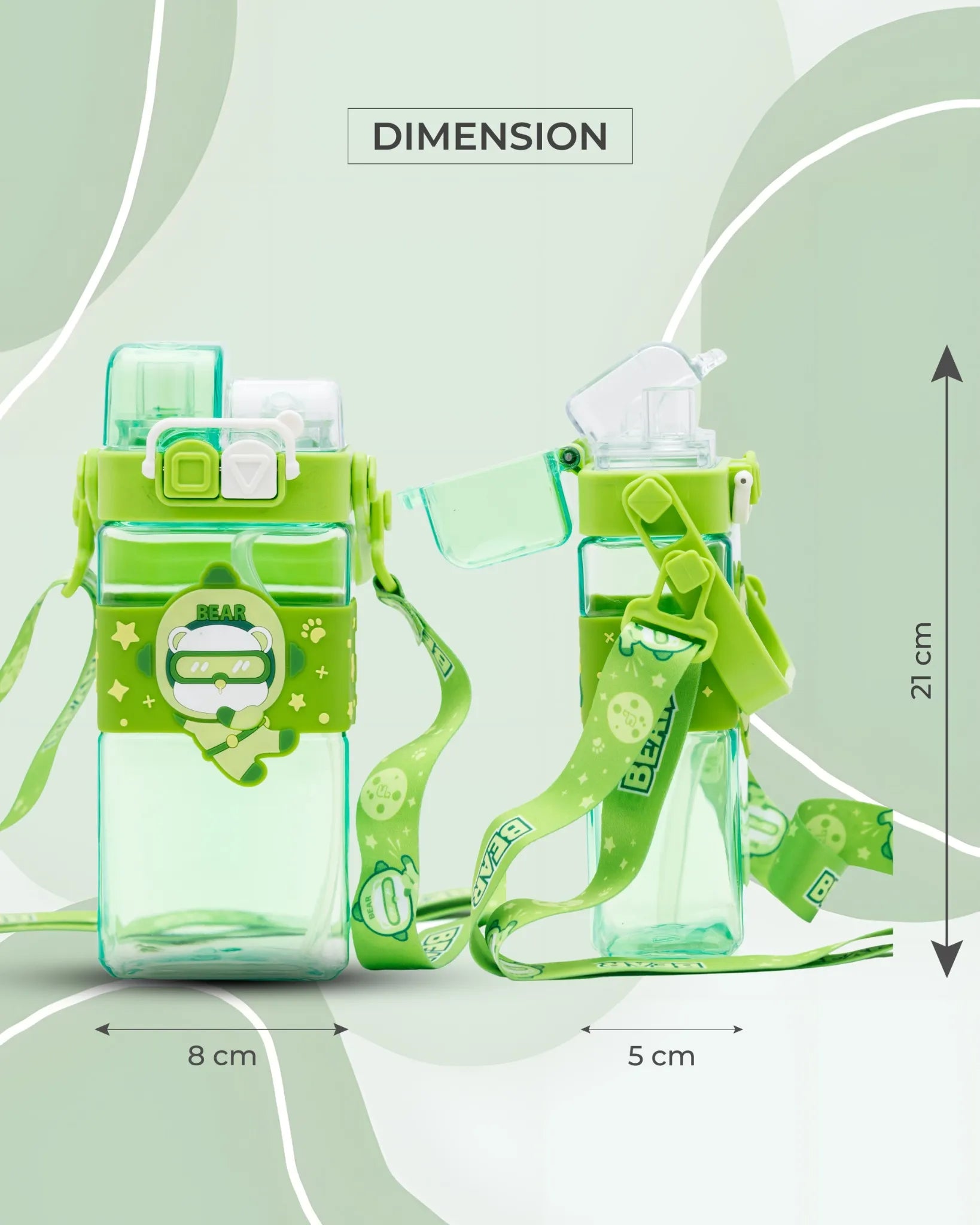 Kids Bear Straw Water Bottle Green – 500ml – TUFULA