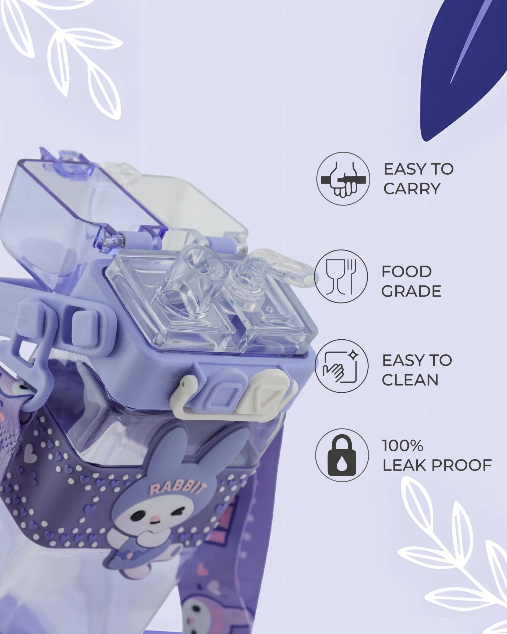 Kids Bear Straw Water Bottle Lavender – 500ml – TUFULA