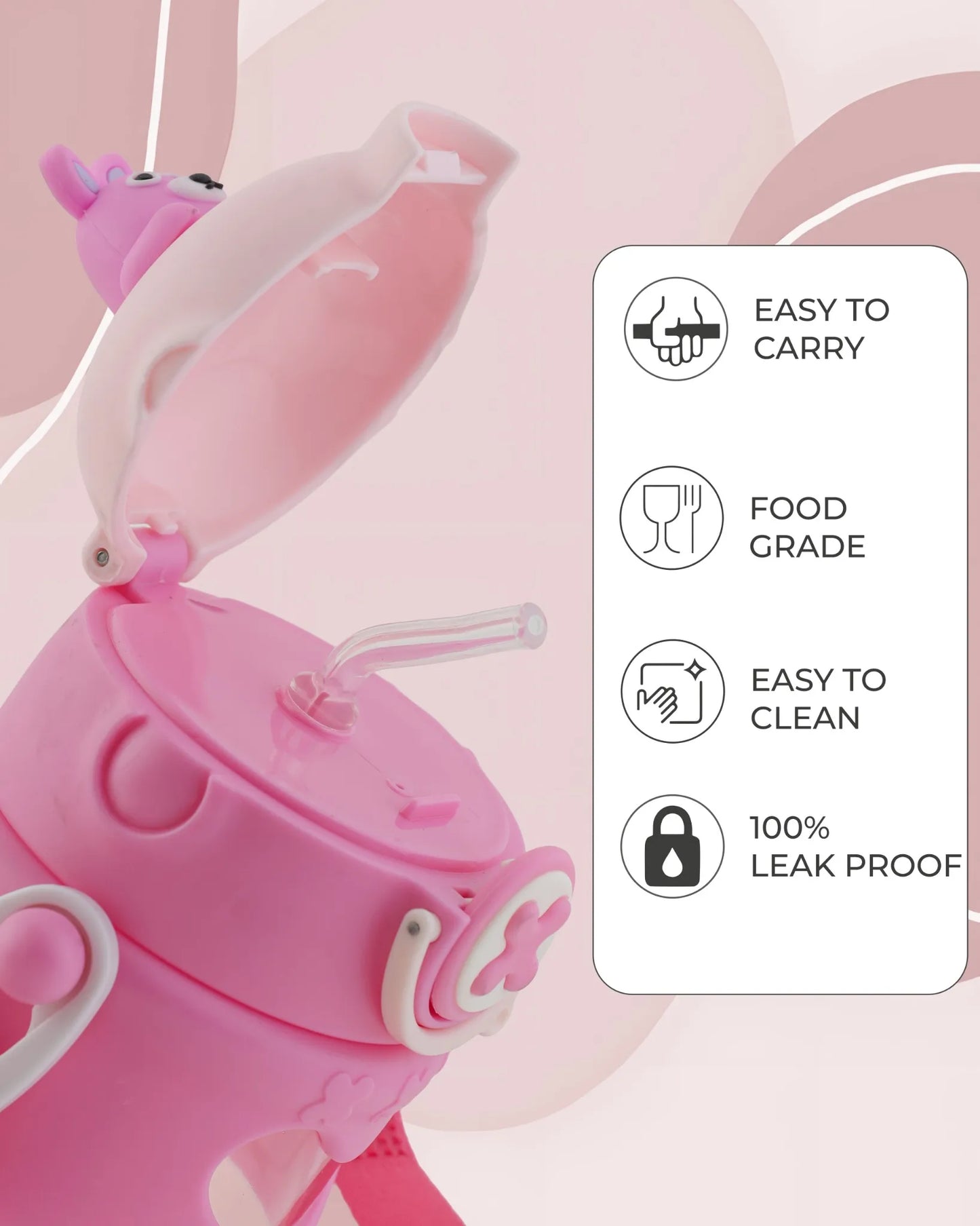 Toddler Sipper Bottle Pink – 500ml – Bear Straw Lid – TUFULA