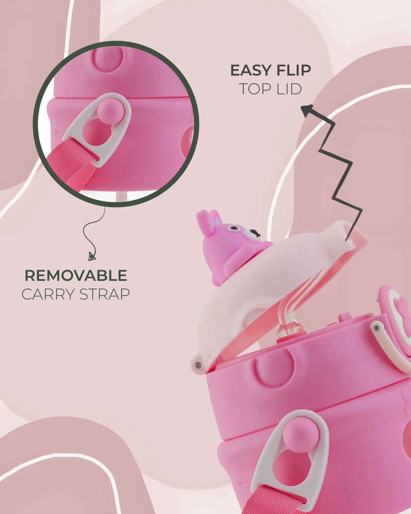Toddler Sipper Bottle Pink – 500ml – Bear Straw Lid – TUFULA