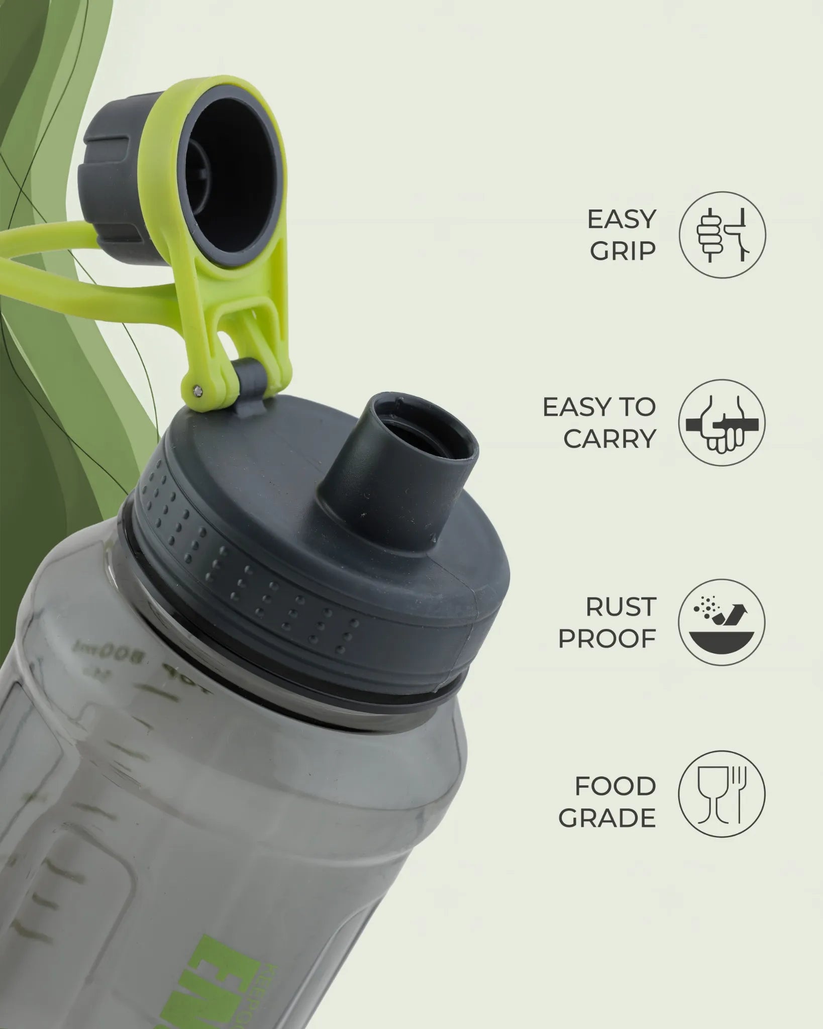 Transparent Motivational Water Bottle Green – 800ml – Quote Print – TUFULA