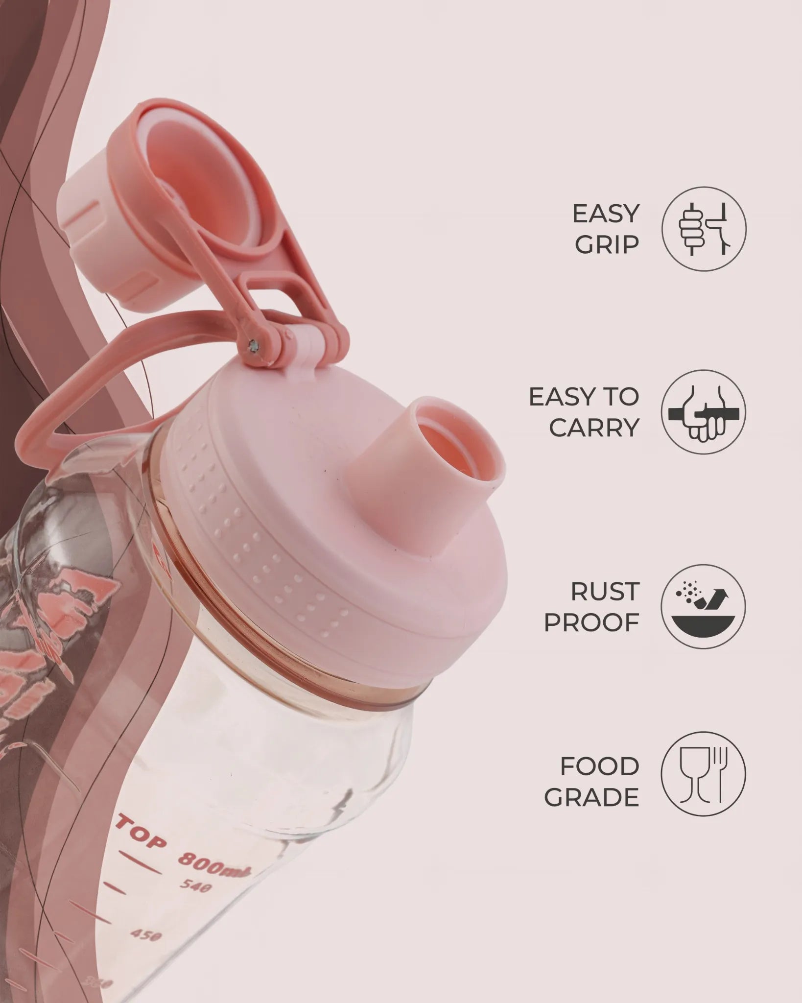 Transparent Motivational Water Bottle Peach – 800ml – Quote Print – TUFULA