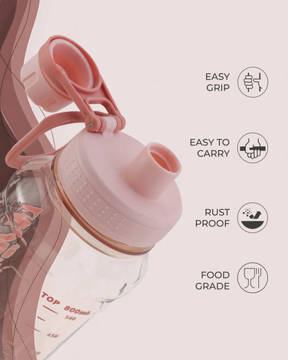 Transparent Motivational Water Bottle Peach – 800ml – Quote Print – TUFULA