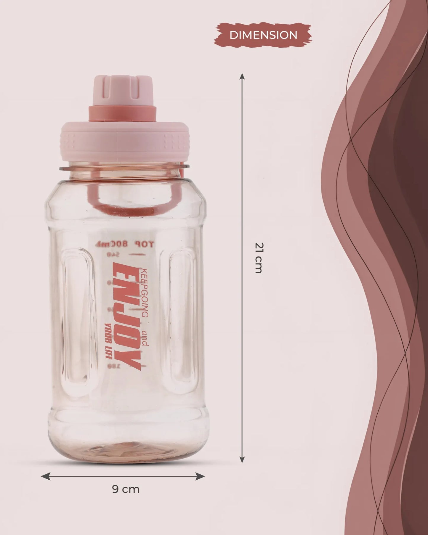 Transparent Motivational Water Bottle Peach – 800ml – Quote Print – TUFULA