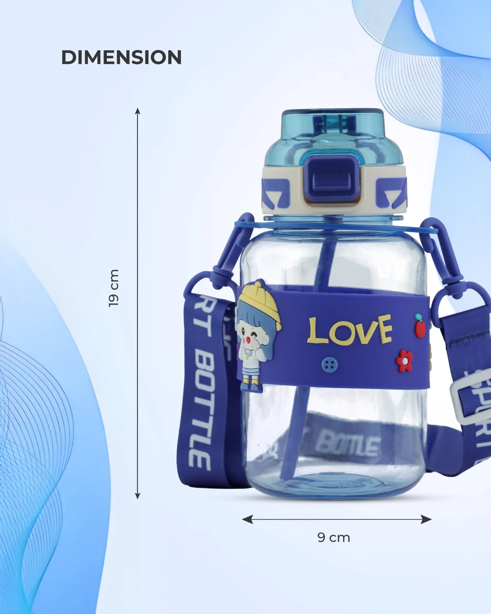 Cartoon Straw Water Bottle Blue – 700ml – Kids BPA-Free Sipper – TUFULA