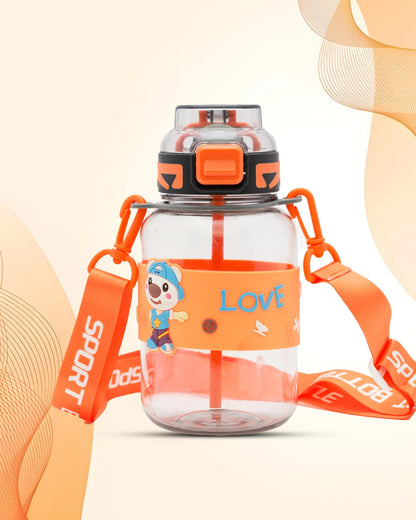 Cartoon Straw Water Bottle Orange – 700ml – Leakproof Cartoon Bottle – TUFULA