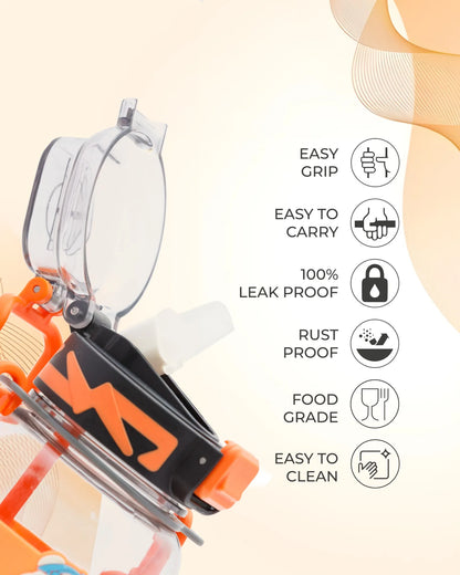 Cartoon Straw Water Bottle Orange – 700ml – Leakproof Cartoon Bottle – TUFULA