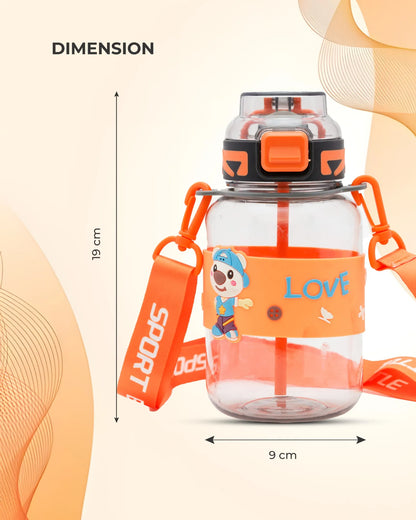 Cartoon Straw Water Bottle Orange – 700ml – Leakproof Cartoon Bottle – TUFULA