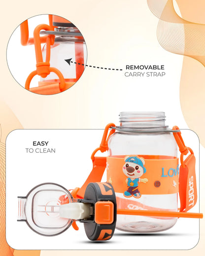 Cartoon Straw Water Bottle Orange – 700ml – Leakproof Cartoon Bottle – TUFULA