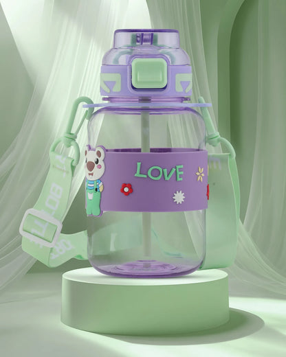 Cartoon Straw Water Bottle Purple – 700ml – Cute Design Water Bottle – TUFULA
