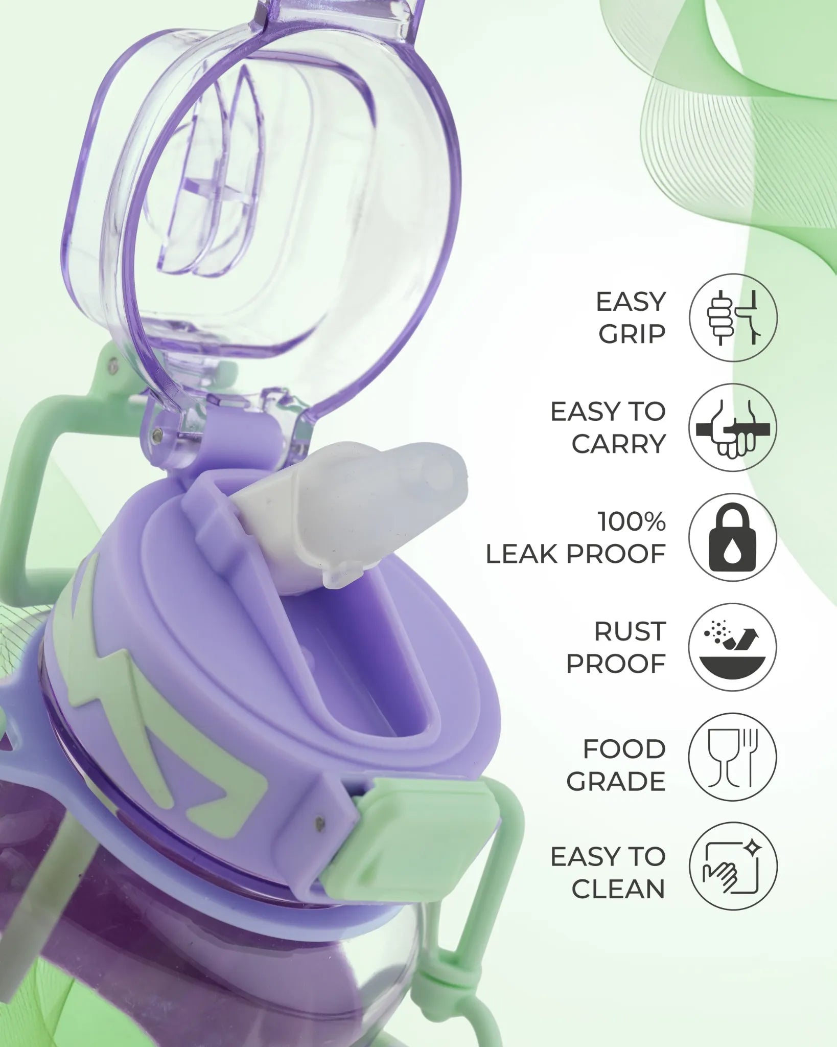 Cartoon Straw Water Bottle Purple – 700ml – Cute Design Water Bottle – TUFULA