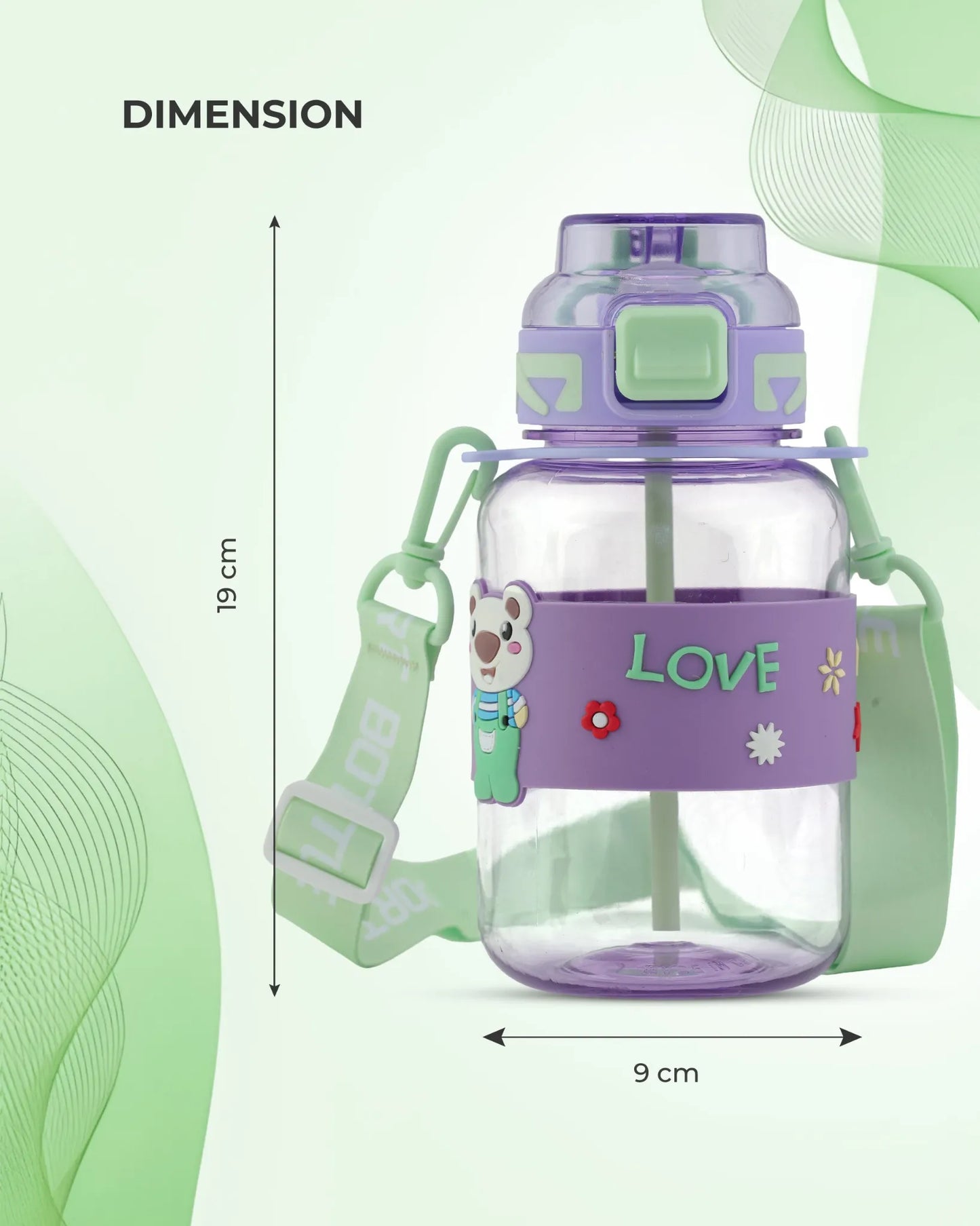 Cartoon Straw Water Bottle Purple – 700ml – Cute Design Water Bottle – TUFULA