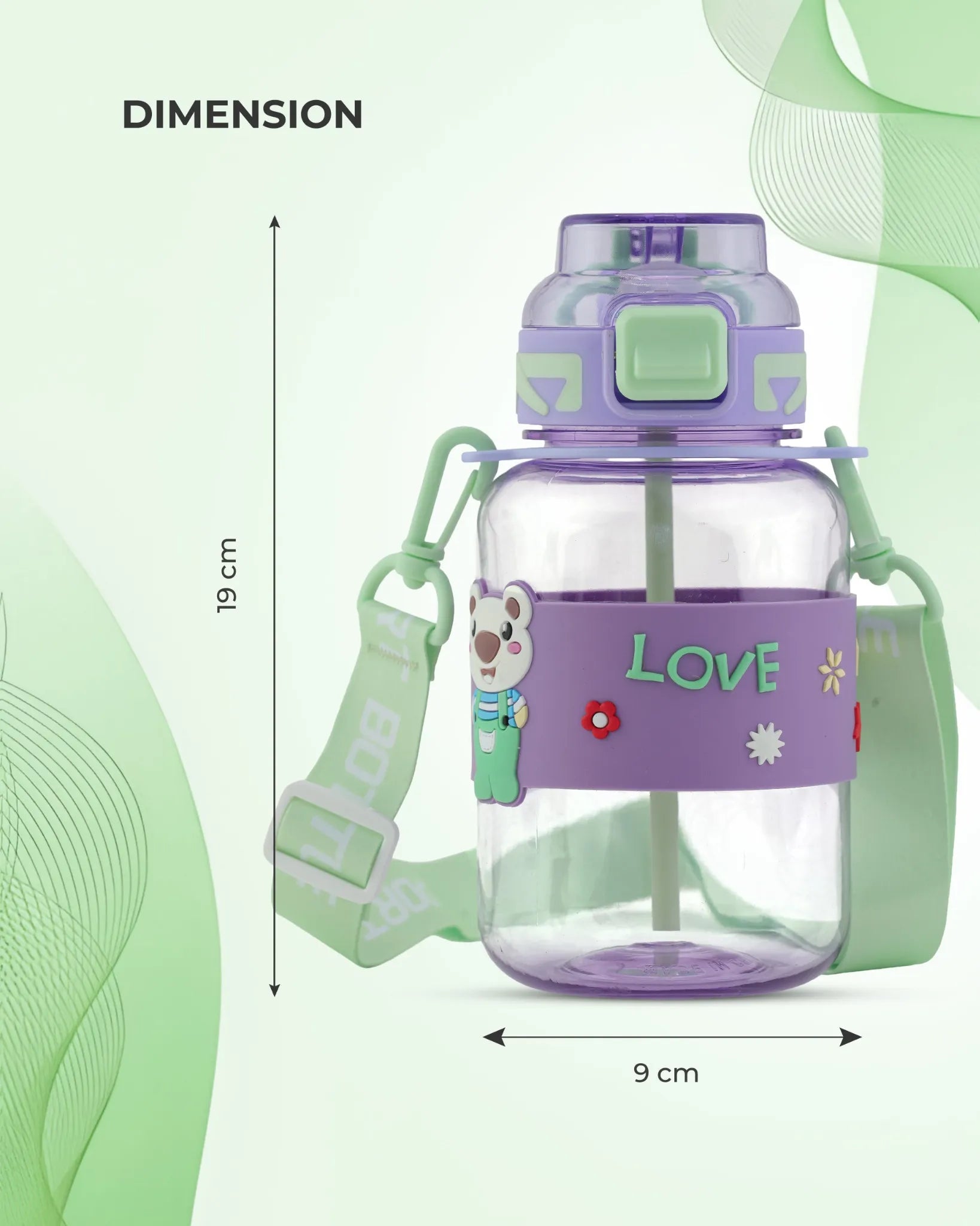 Cartoon Straw Water Bottle Purple – 700ml – Cute Design Water Bottle – TUFULA