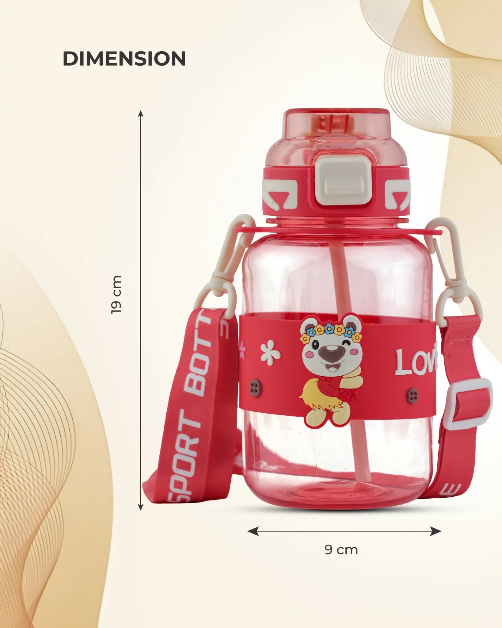 Cartoon Straw Water Bottle Red – 700ml – BPA-Free Sipper with Strap – TUFULA