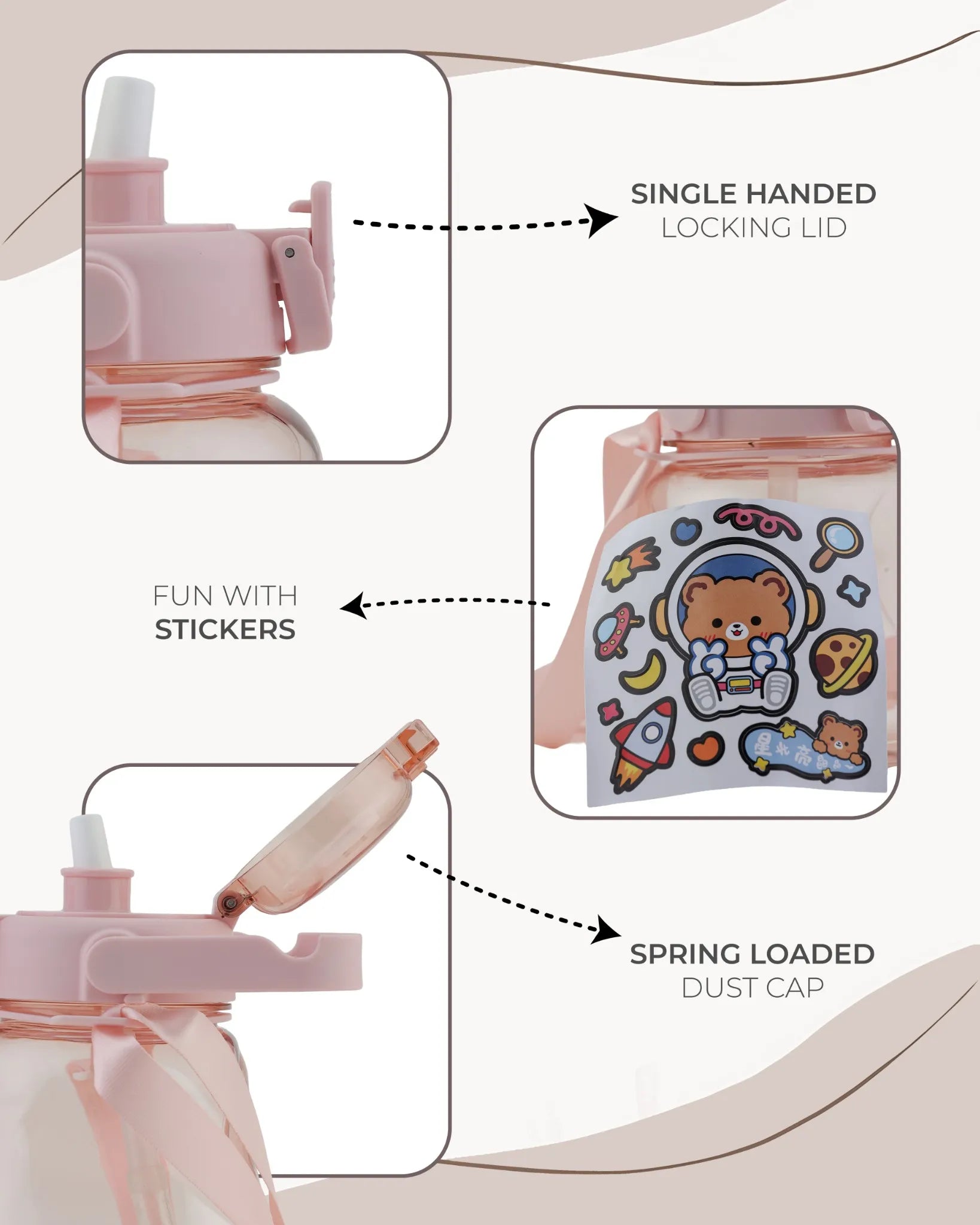 Sticker Water Bottle Pink – 500ml – Leakproof BPA-Free Bottle – TUFULA