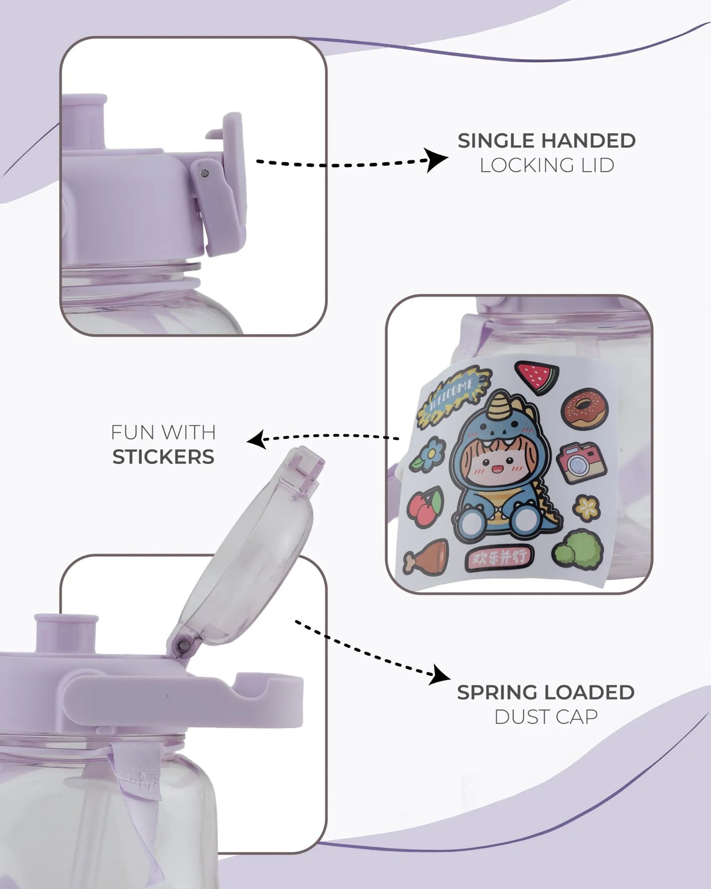 Sticker Water Bottle Purple – 500ml – Creative Bottle with Stickers – TUFULA