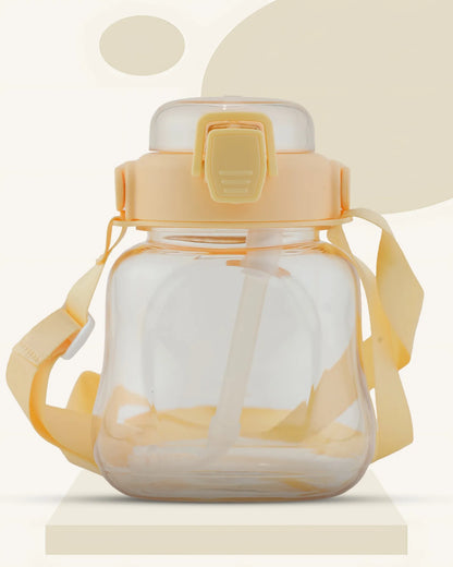 Sticker Water Bottle Yellow – 500ml – Kids Sipper with Spring Cap – TUFULA