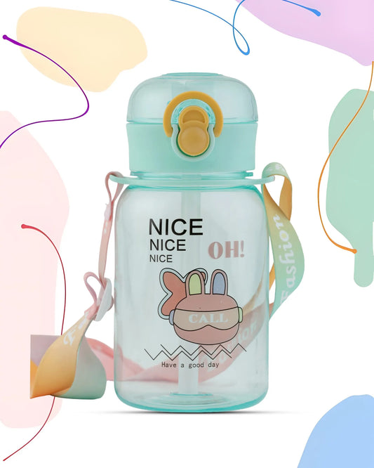 Smart Printed Water Bottle Green – 500ml – Robot Print Bottle with Strap – TUFULA