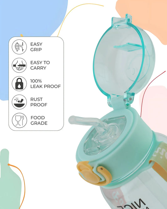 Smart Printed Water Bottle Green – 500ml – Robot Print Bottle with Strap – TUFULA