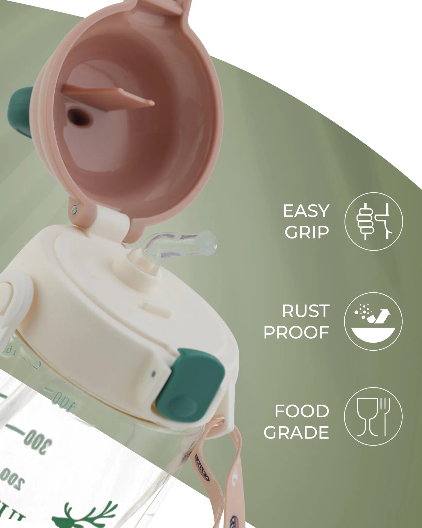 Joyful Day Sipper Bottle Brown – 550ml – BPA-Free Kids Bottle with Strap – TUFULA