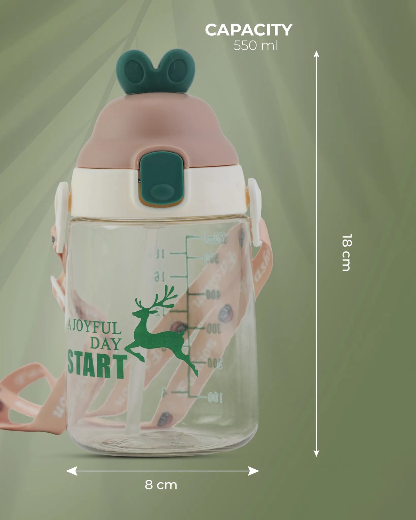 Joyful Day Sipper Bottle Brown – 550ml – BPA-Free Kids Bottle with Strap – TUFULA