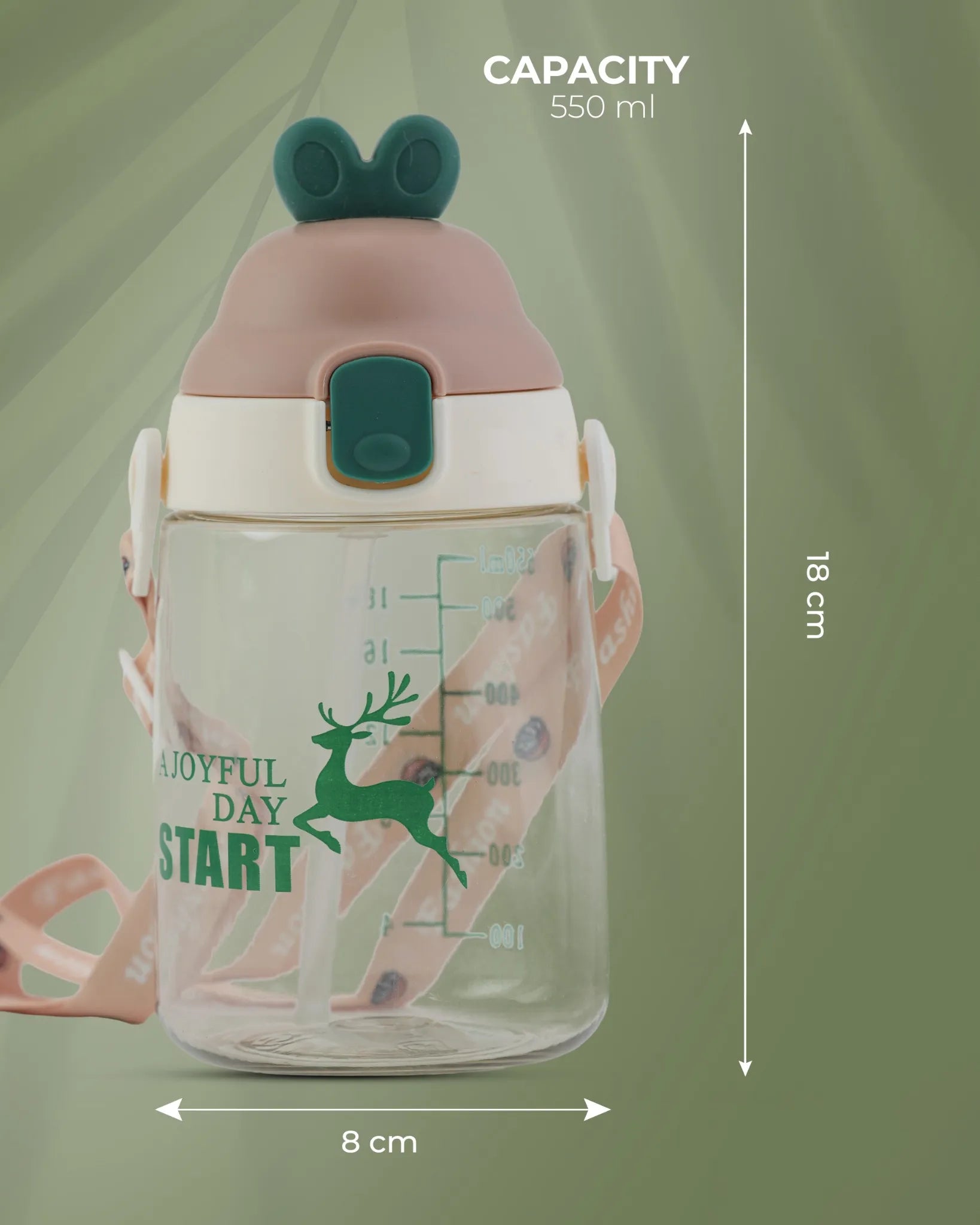Joyful Day Sipper Bottle Brown – 550ml – BPA-Free Kids Bottle with Strap – TUFULA