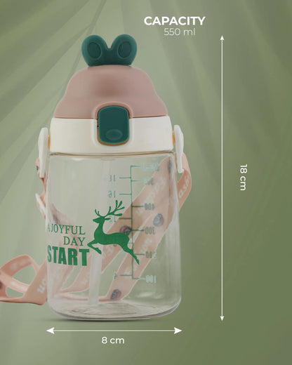 Joyful Day Sipper Bottle Brown – 550ml – BPA-Free Kids Bottle with Strap – TUFULA
