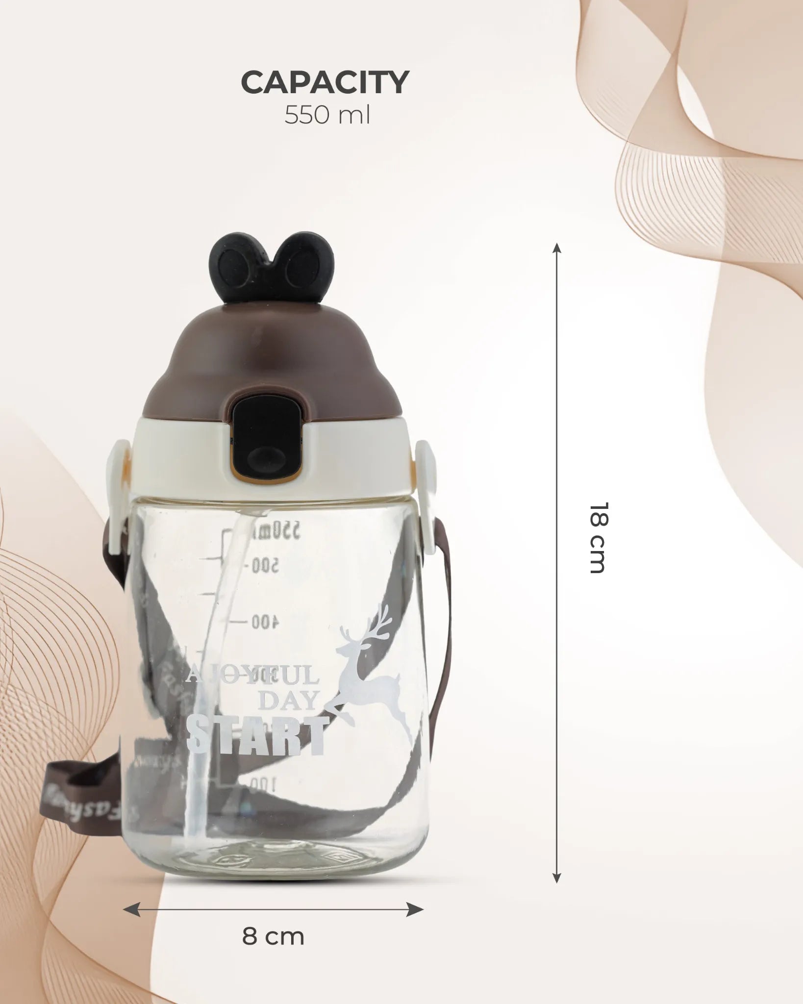 Joyful Day Sipper Bottle Coffee – 550ml – Leak-Proof Water Bottle for Kids – TUFULA