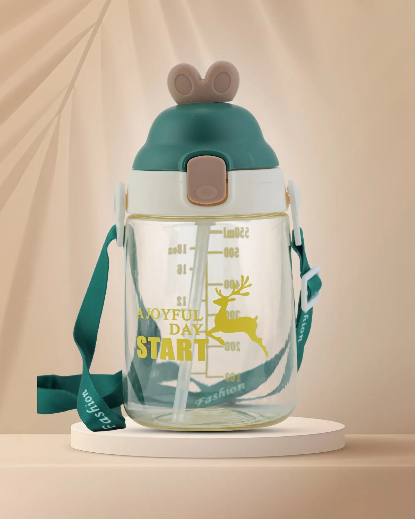 Joyful Day Sipper Bottle Green – 550ml – Joyful Deer Print Sipper – TUFULA