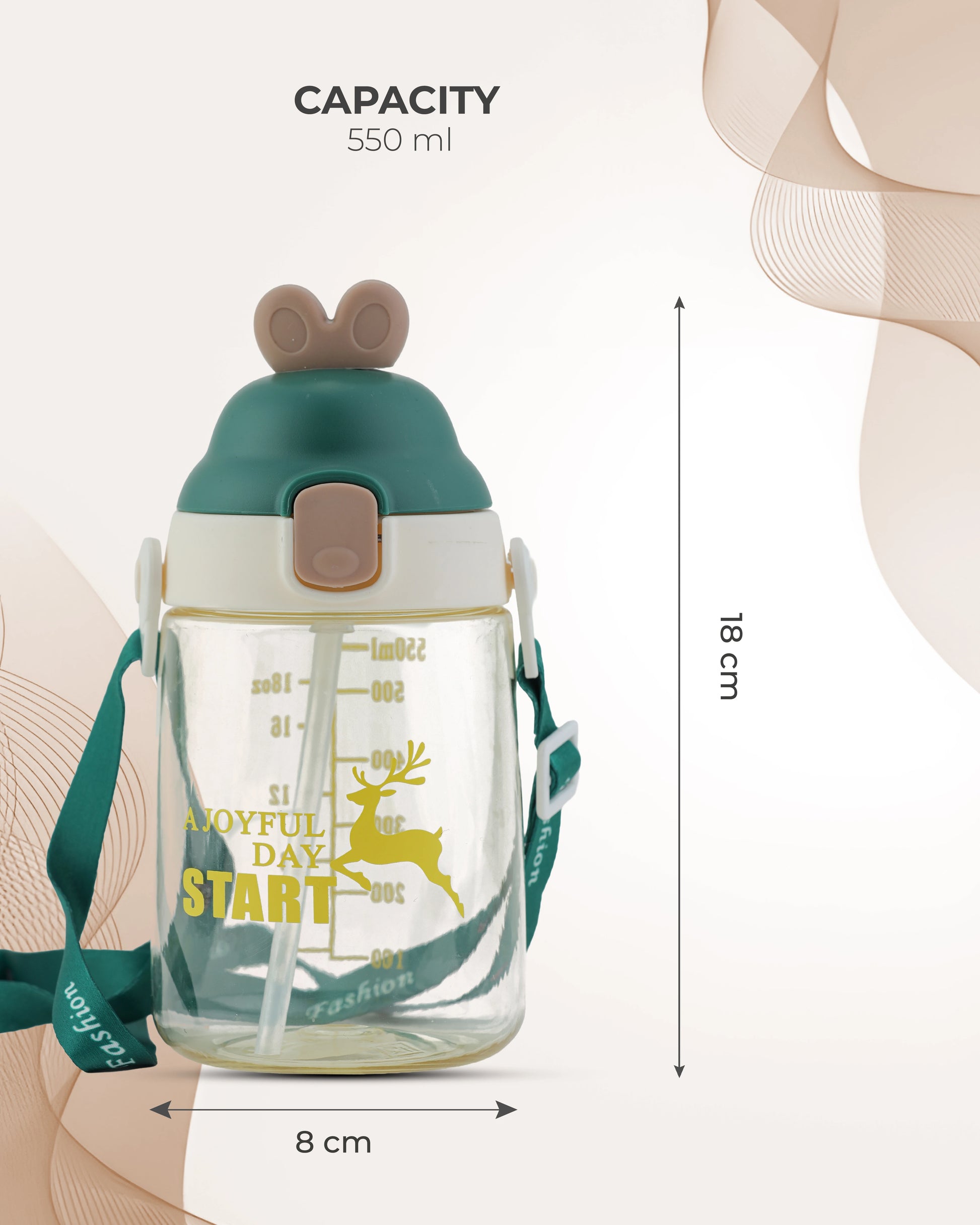 Joyful Day Sipper Bottle Green – 550ml – Joyful Deer Print Sipper – TUFULA