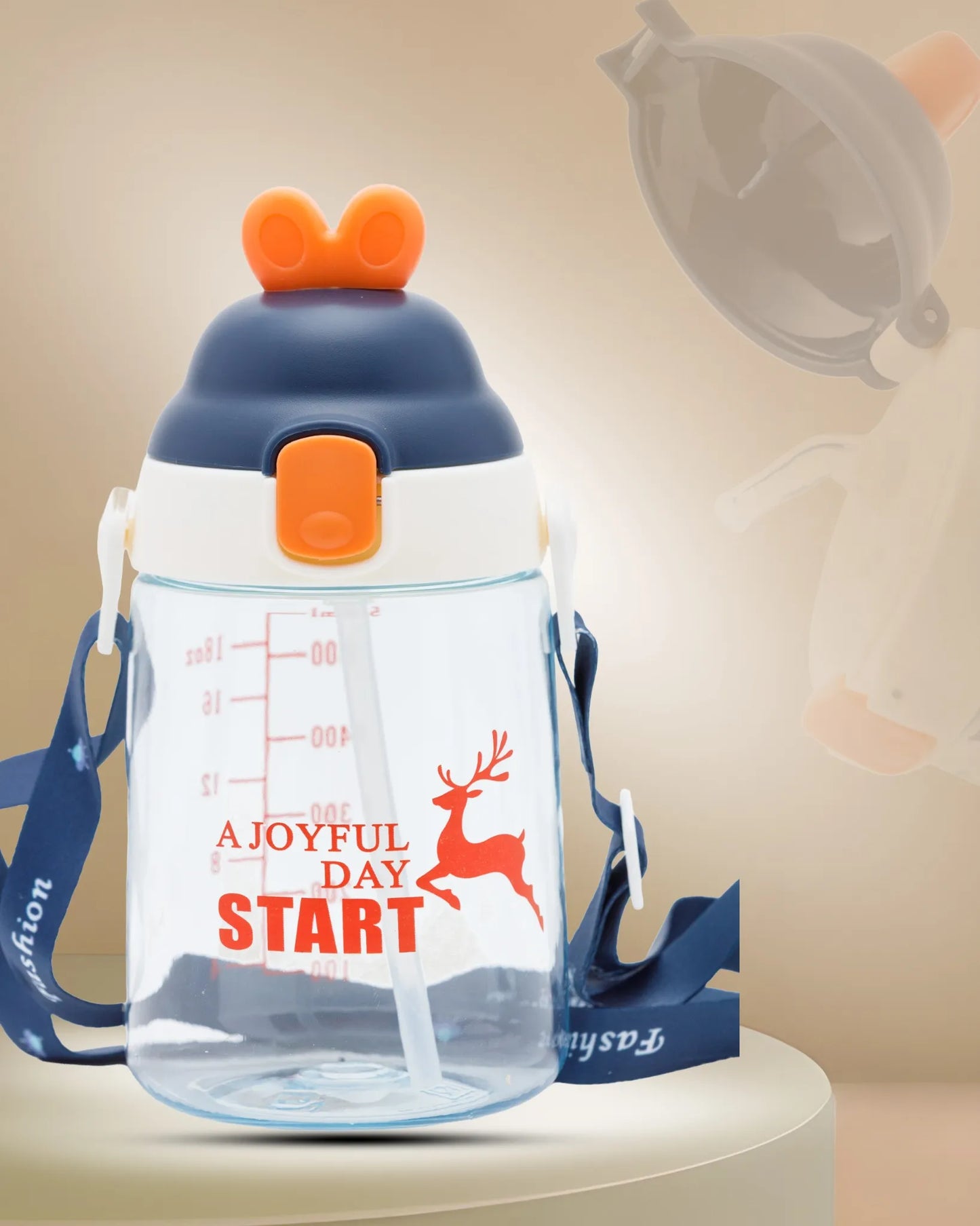 Joyful Day Sipper Bottle Navy – 550ml – BPA-Free Cartoon Strap Bottle – TUFULA