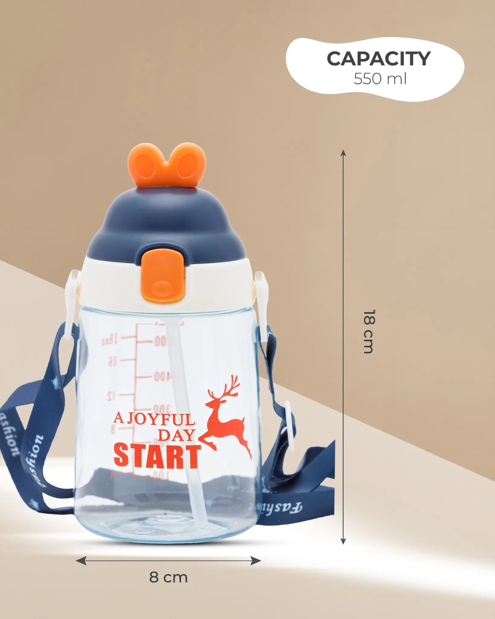 Joyful Day Sipper Bottle Navy – 550ml – BPA-Free Cartoon Strap Bottle – TUFULA