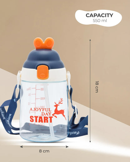 Joyful Day Sipper Bottle Navy – 550ml – BPA-Free Cartoon Strap Bottle – TUFULA