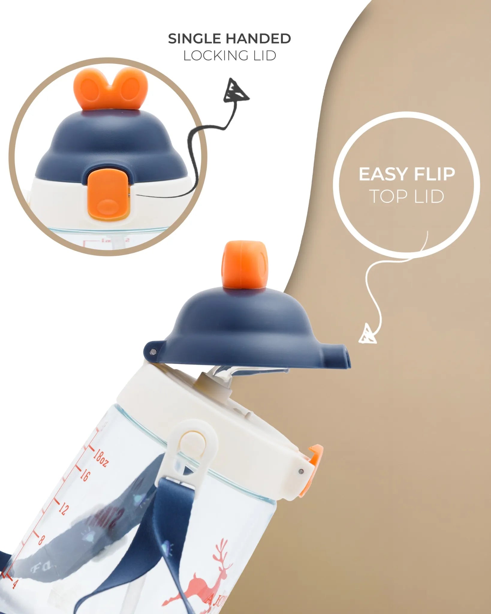 Joyful Day Sipper Bottle Navy – 550ml – BPA-Free Cartoon Strap Bottle – TUFULA