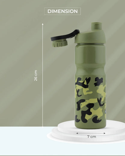 Army Camo Water Bottle Green – 700ml – Flip Lid BPA-Free – TUFULA