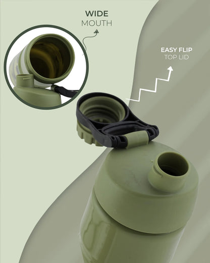Army Camo Water Bottle Green – 700ml – Flip Lid BPA-Free – TUFULA