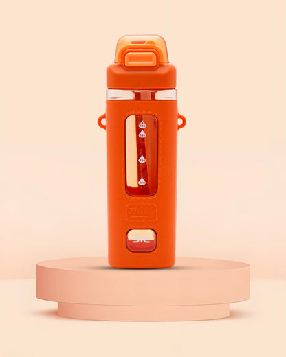 Transparent Sport Bottle Orange – 700ml BPA-Free with Measurement Scale