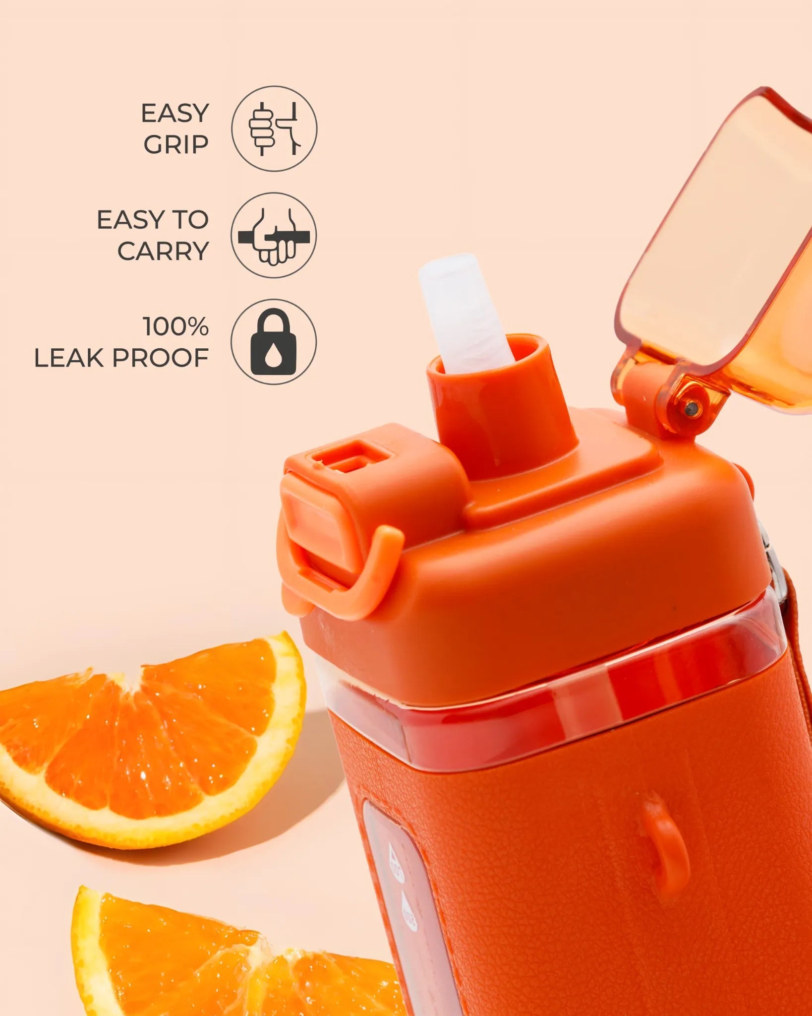 Transparent Sport Bottle Orange – 700ml BPA-Free with Measurement Scale