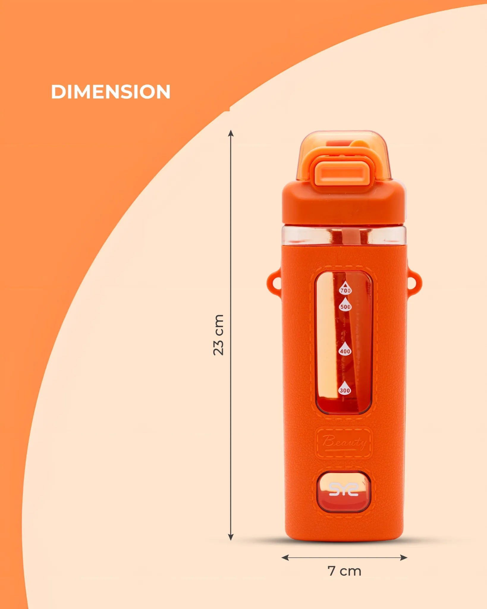 Transparent Sport Bottle Orange – 700ml BPA-Free with Measurement Scale