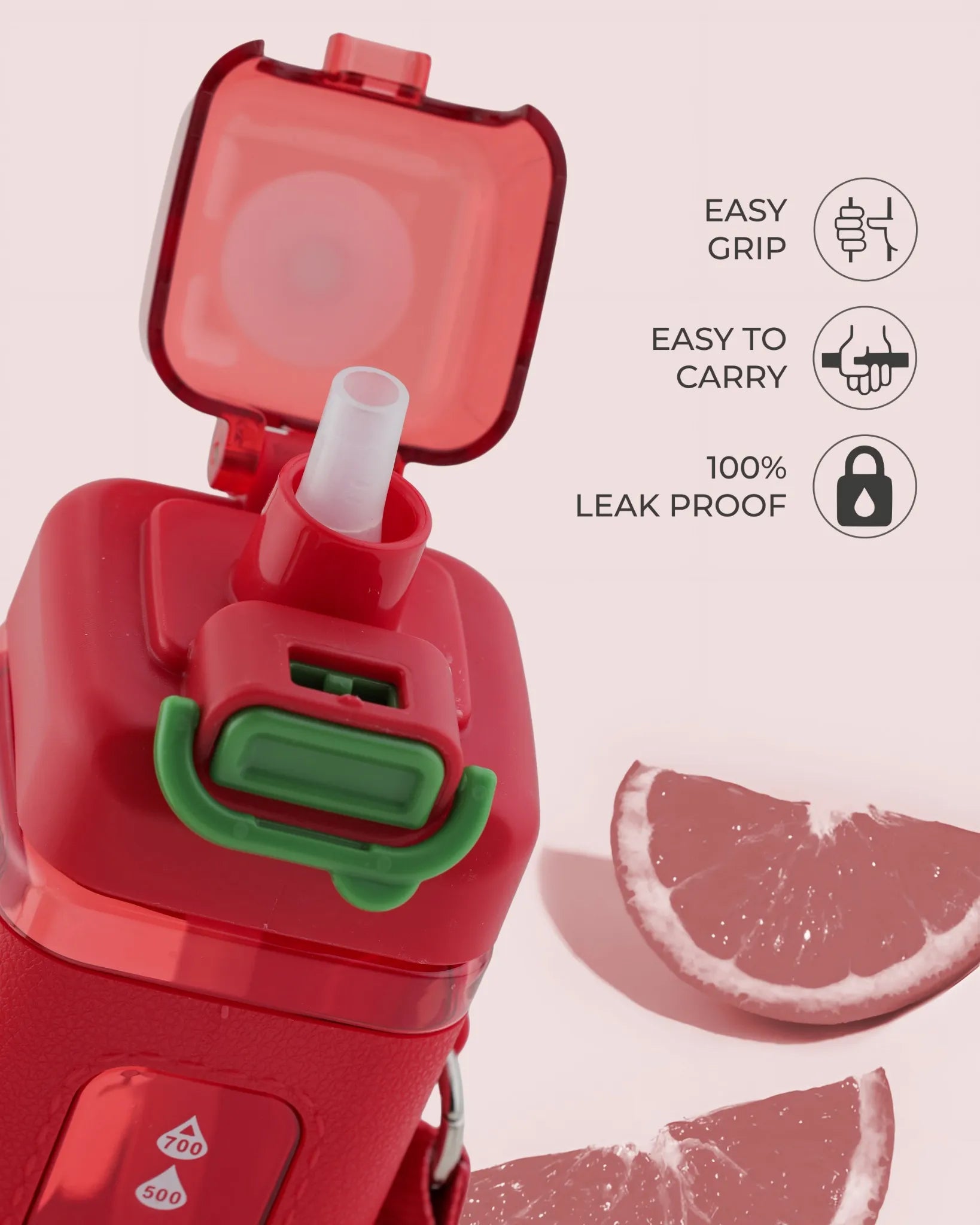 Transparent Sport Bottle Red – 700ml Sporty Flip Lock Water Bottle