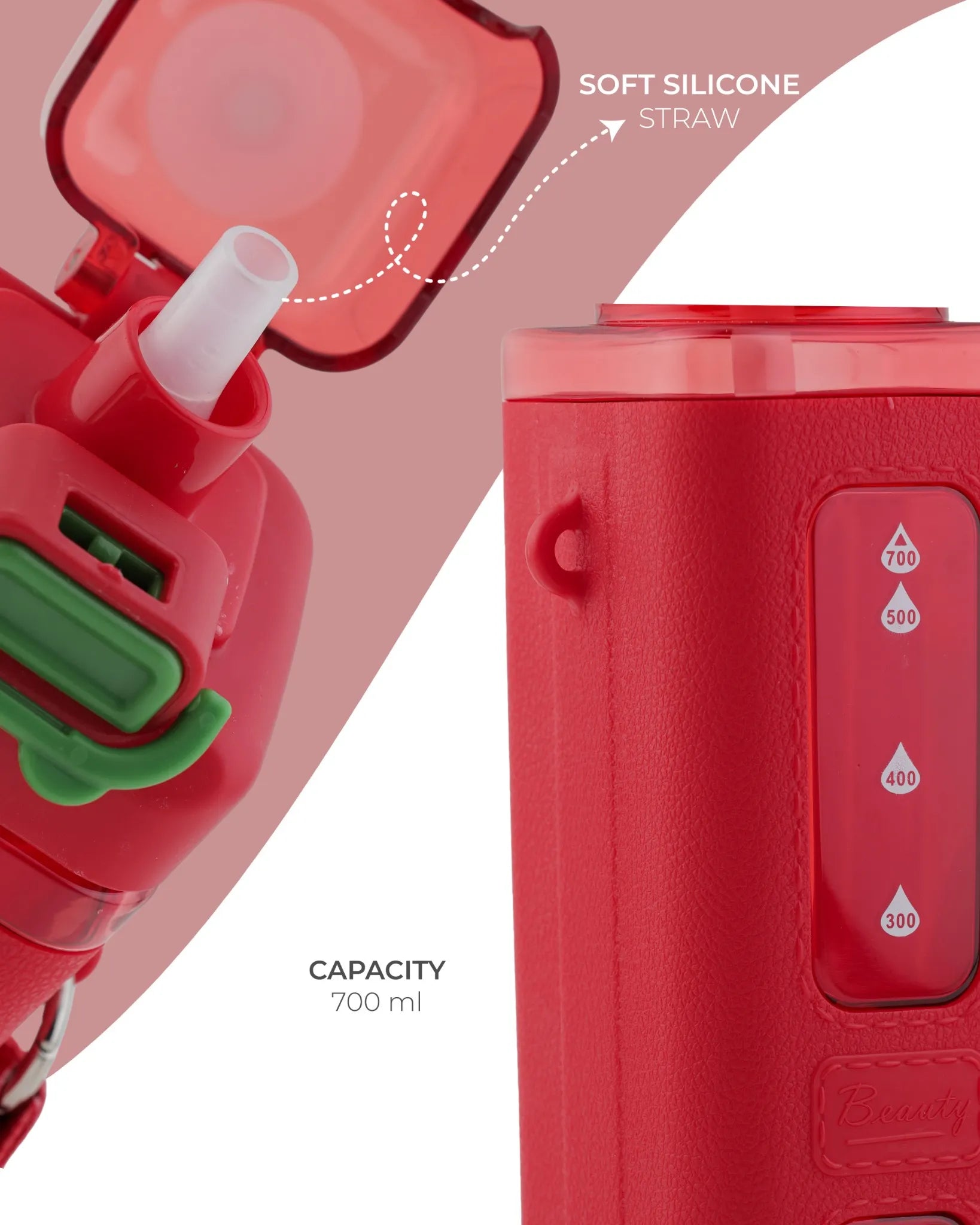 Transparent Sport Bottle Red – 700ml Sporty Flip Lock Water Bottle