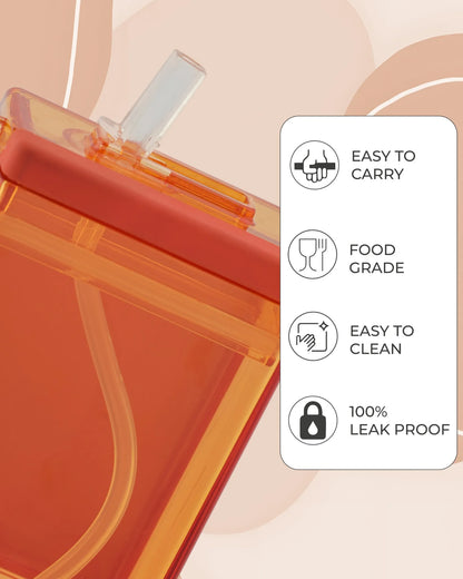 Square Orange Bottle for Kids – 300ml Easy Carry