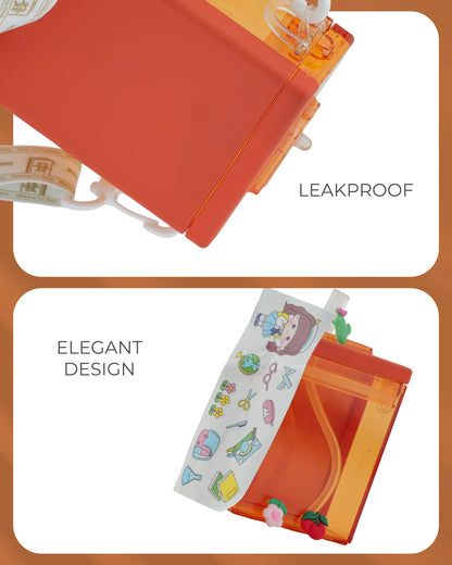 Square Orange Bottle for Kids – 300ml Easy Carry