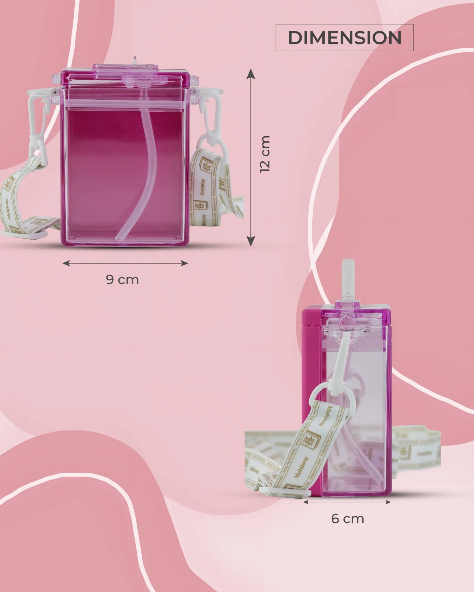 Square Pink Hydration Bottle – 300ml Compact Water Sipper