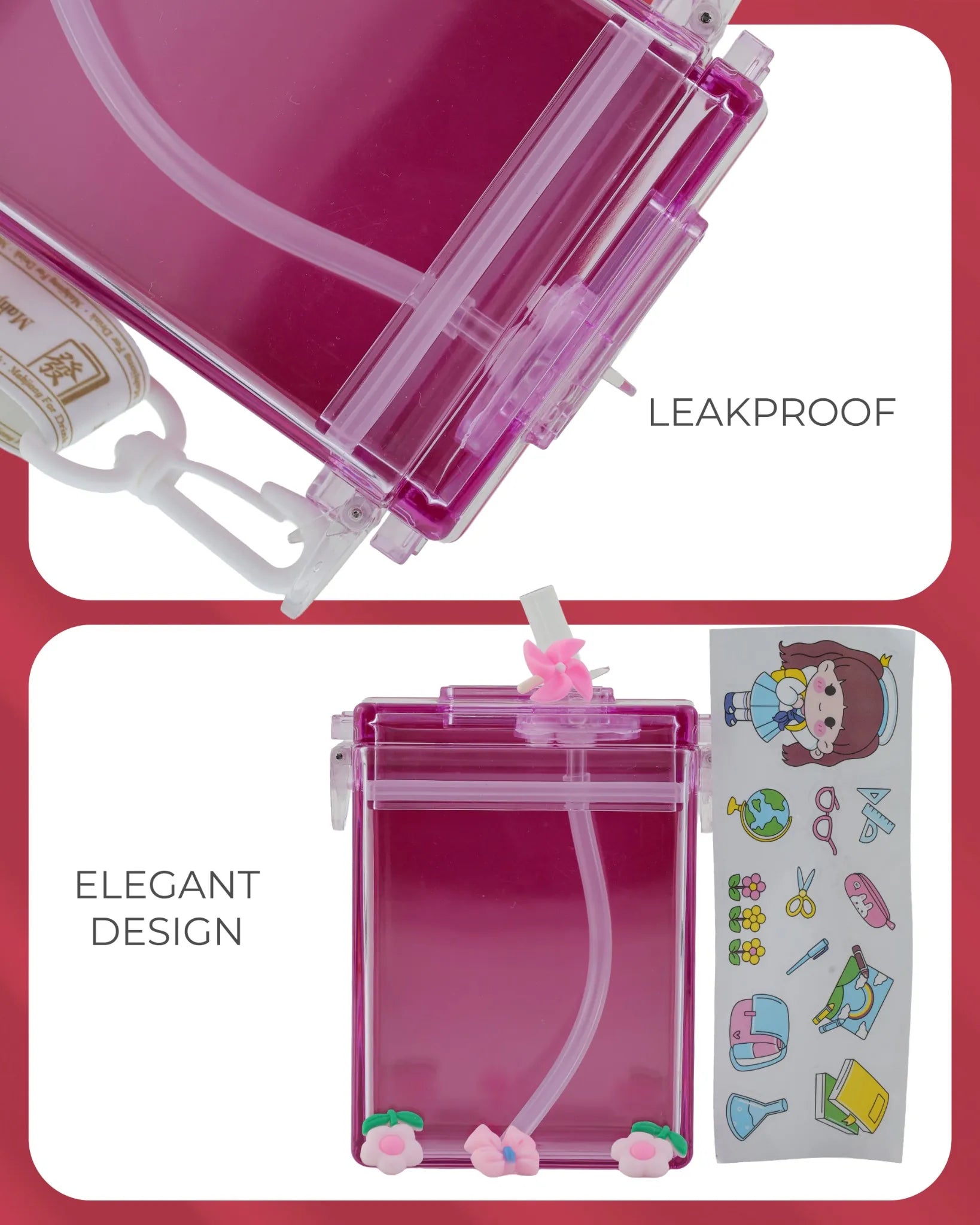 Square Pink Hydration Bottle – 300ml Compact Water Sipper