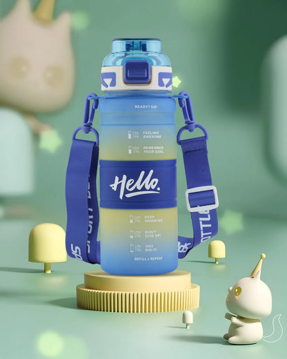 Blue Motivational Hello Bottle – 300ml Hydration Tracker