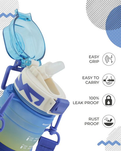 Blue Motivational Hello Bottle – 300ml Hydration Tracker