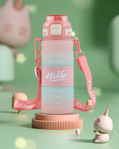 Pink Hello Water Bottle – 300ml with Strap
