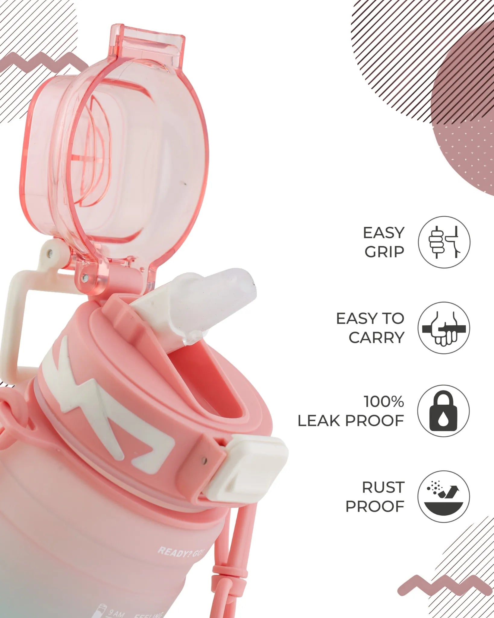 Pink Hello Water Bottle – 300ml with Strap