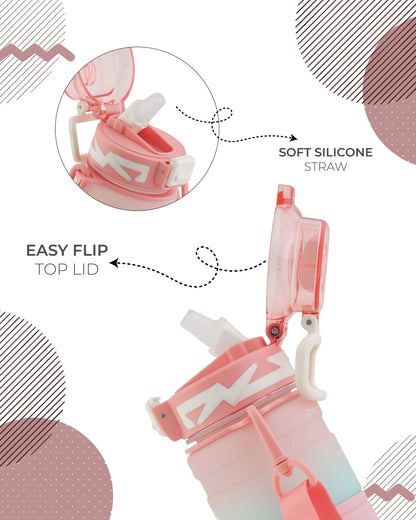 Motivational Hello Bottle – 300ml | Time Marker | BPA-Free with Strap